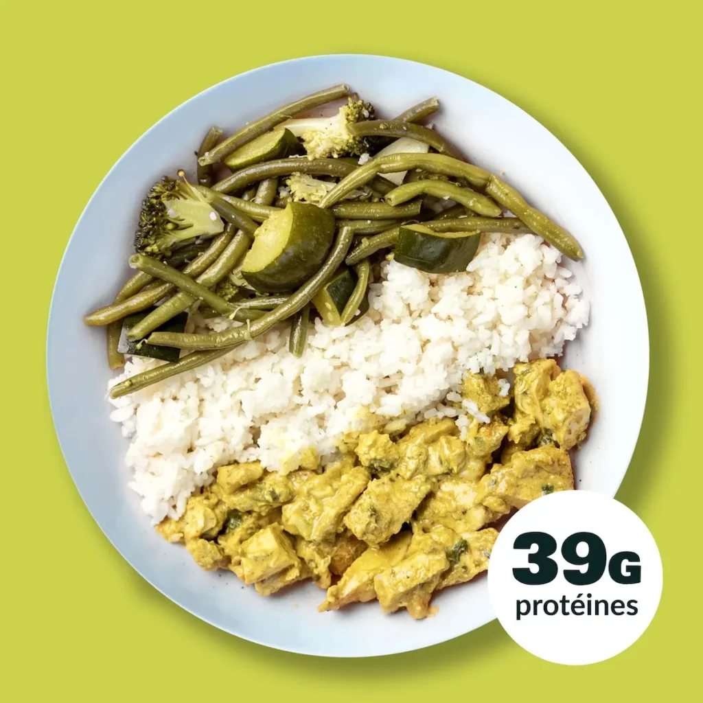 Curry de Poulet, Riz Parfumé et son Mélange vert