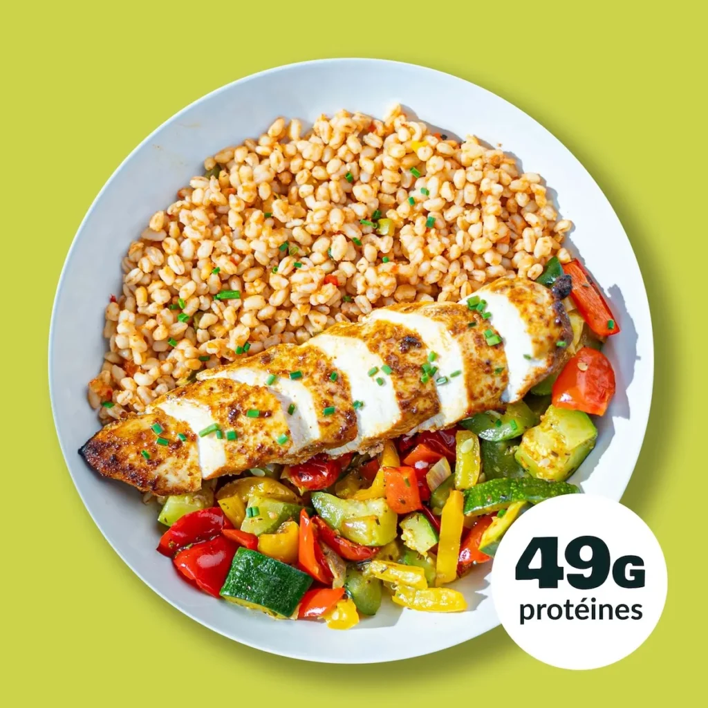 Poulet grillé, Blé et légumes Ratatouille