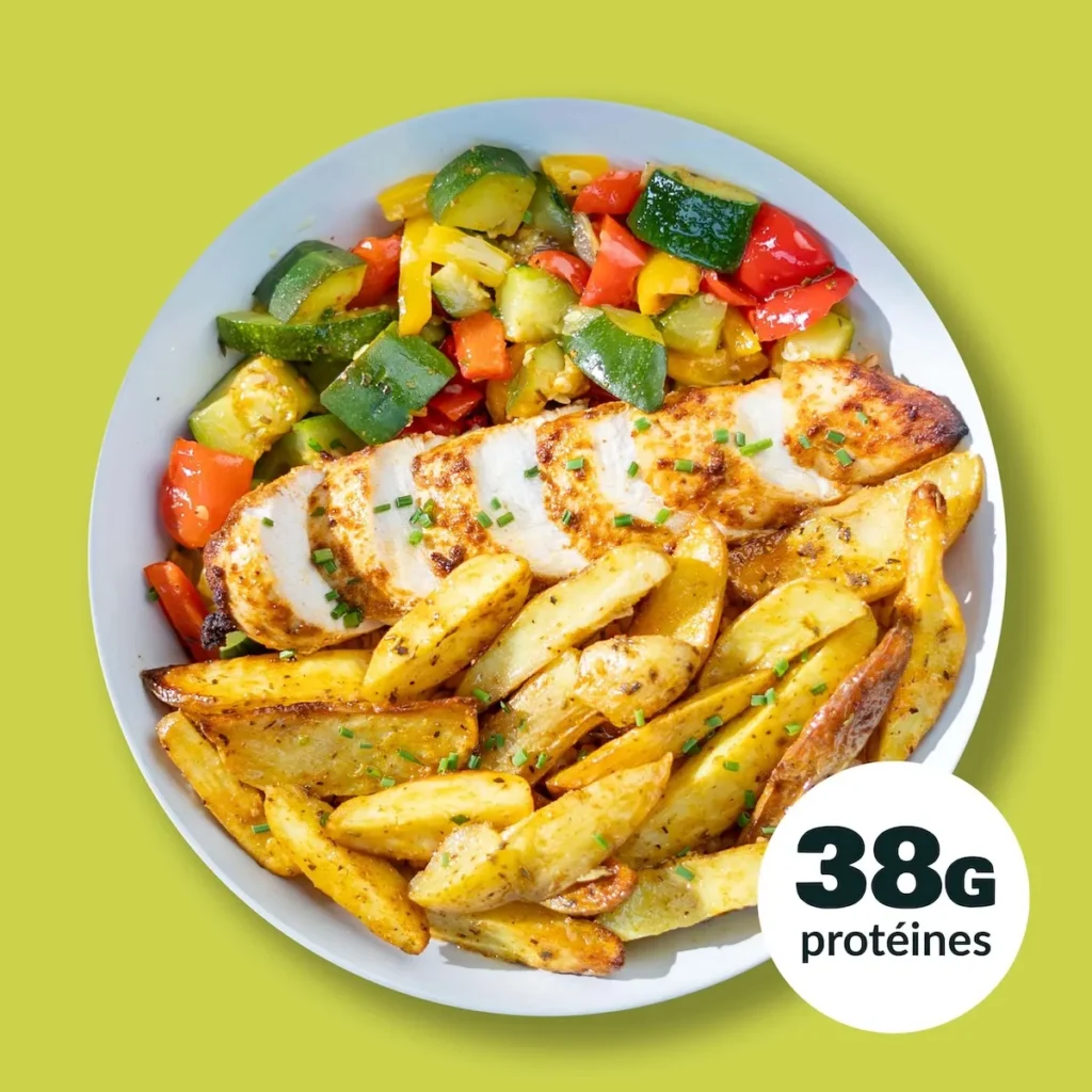 Poulet mariné, PDT et Légumes Ratatouille