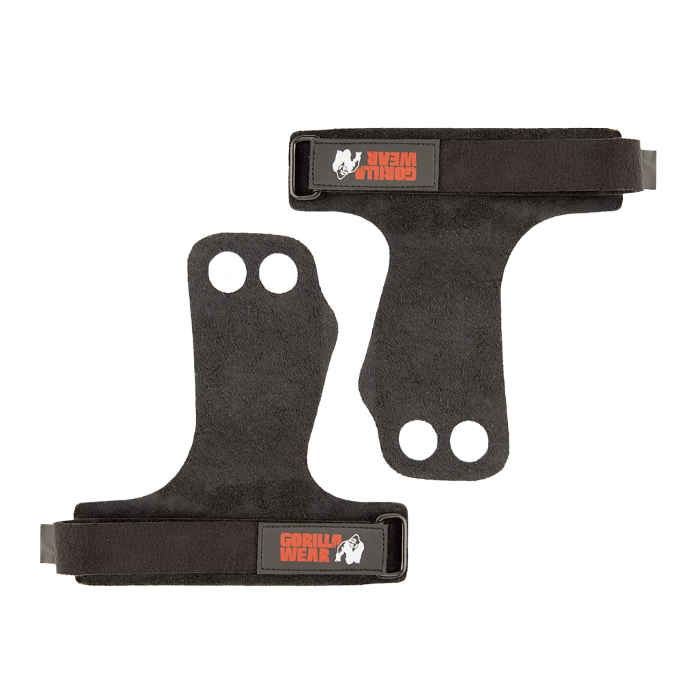 2-Hole Leather Lifting Grips - XL, Black