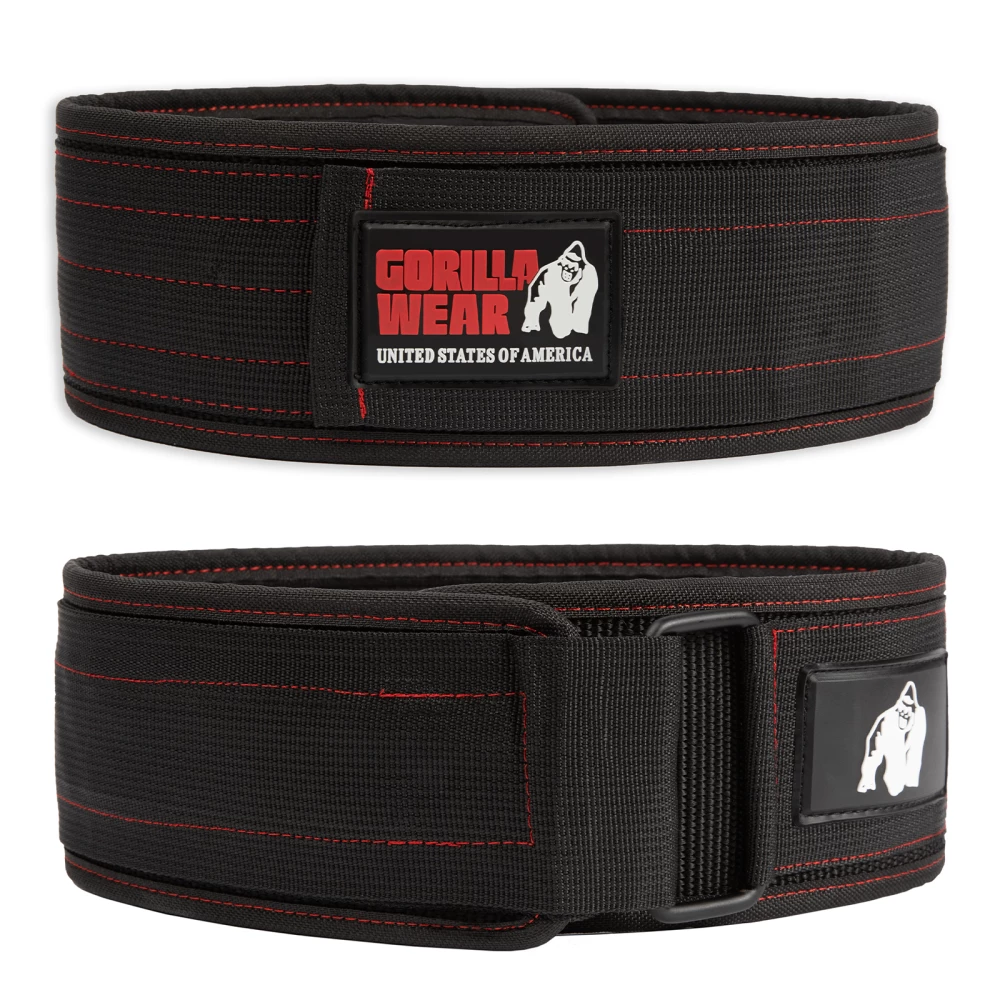 4 Inch Nylon Belt - S/M, Black/Red Stitched
