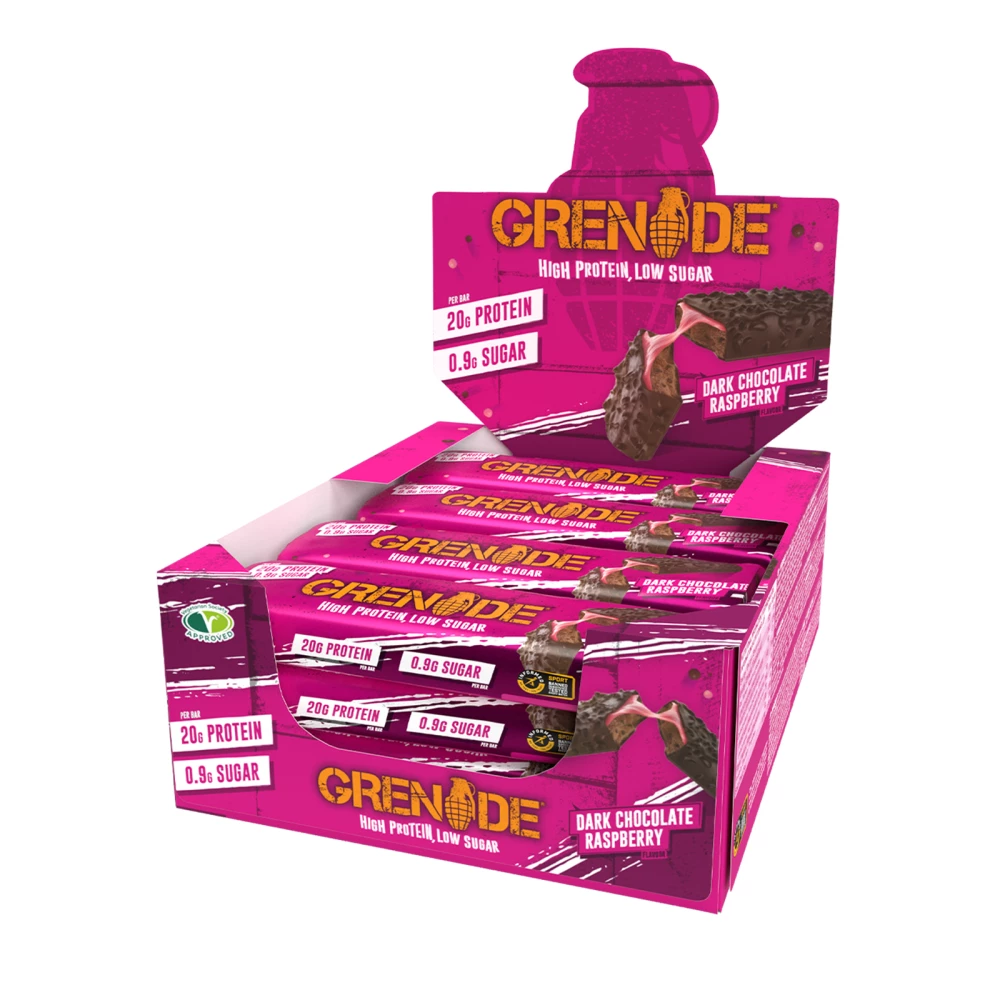 Grenade Protein Bar - Boite de 12, Dark Choc Raspberry
