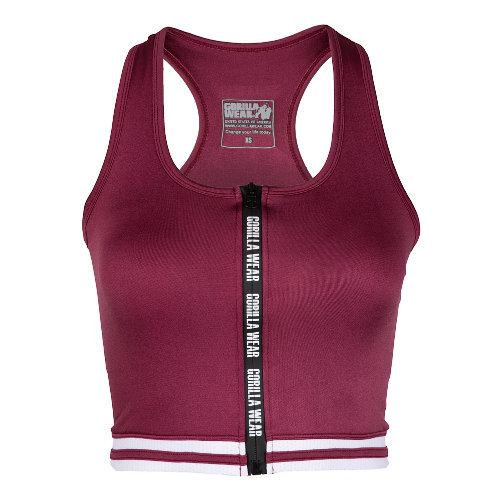 Mesa Zip Front Crop Top - XS, Burgundy Red